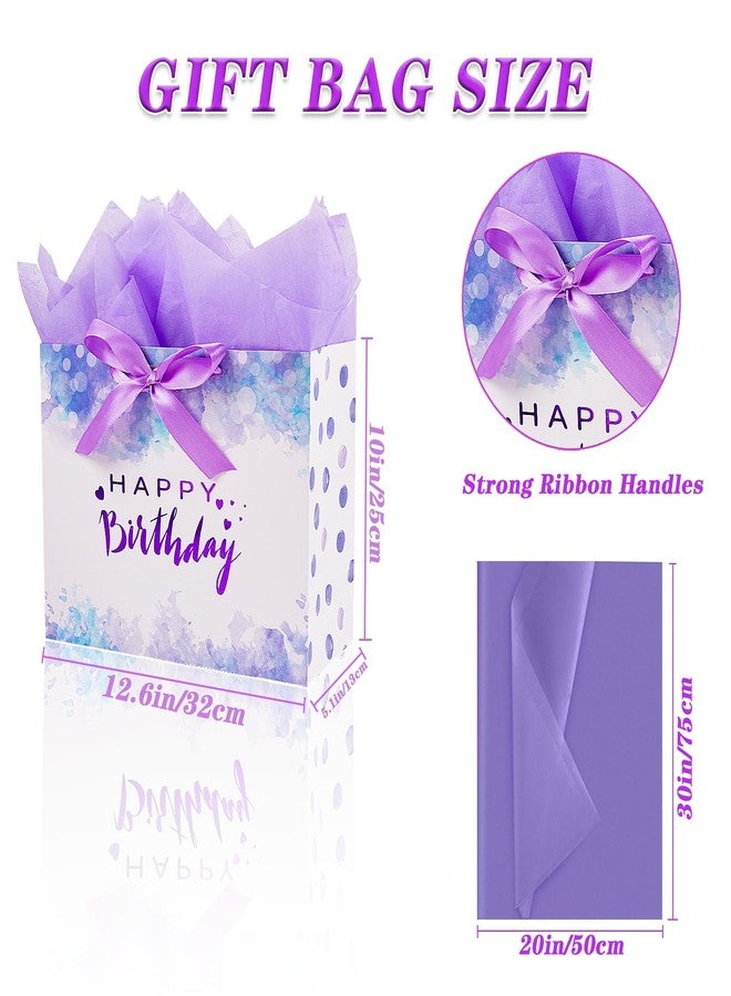 Jaywayang 12.6" Large Purple Happy Birthday Gift Bag with Ribbons, Card and Tissue Papers for Girl Women Birthday Party. - Image 2